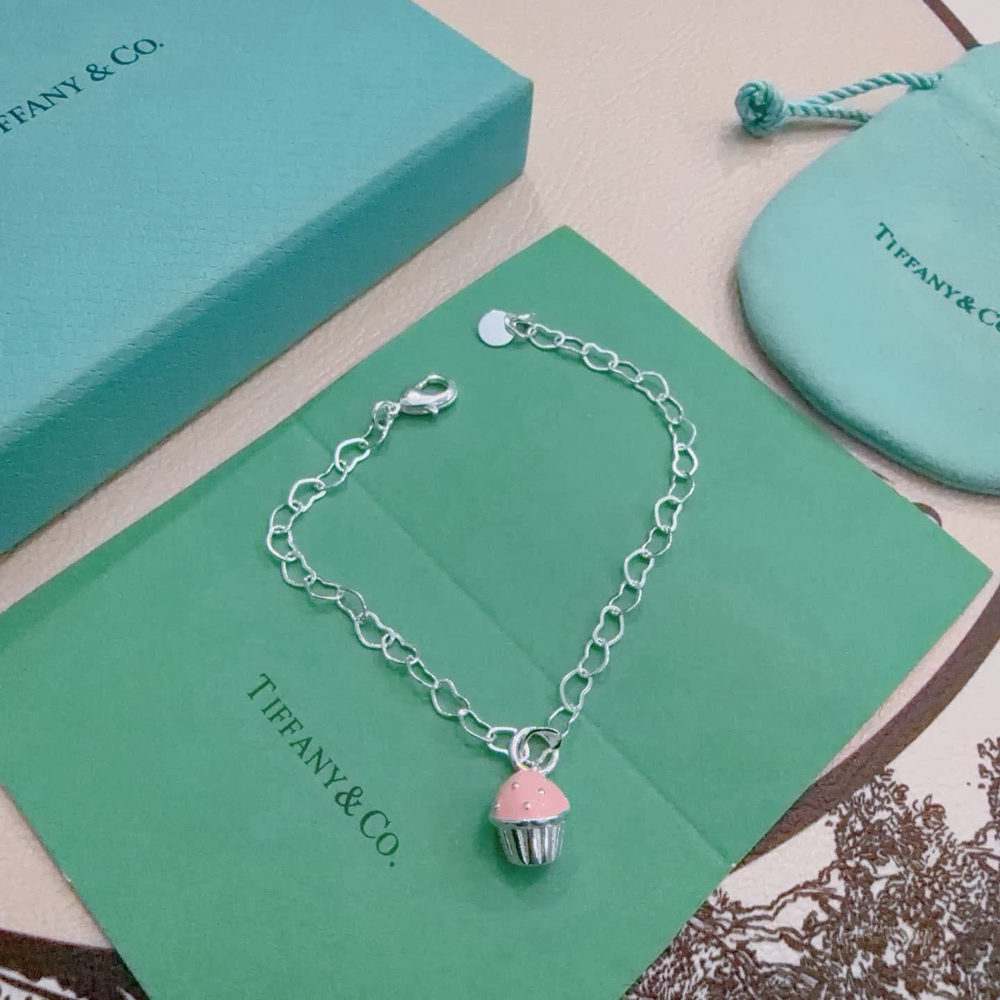 Tiffany & Co. Silver Pink Bead Charm Bracelet